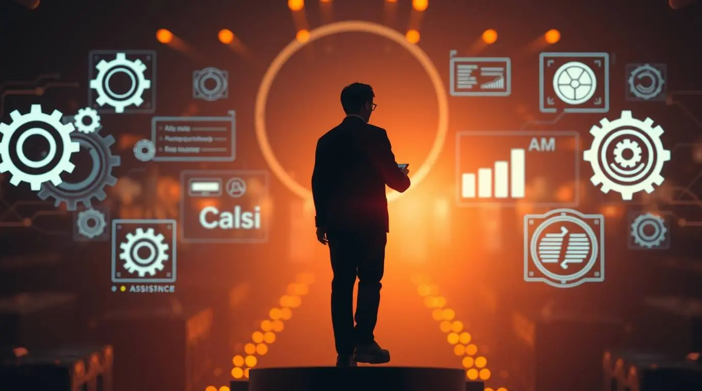 Conceptual image of AI tools assisting a person to work smarter