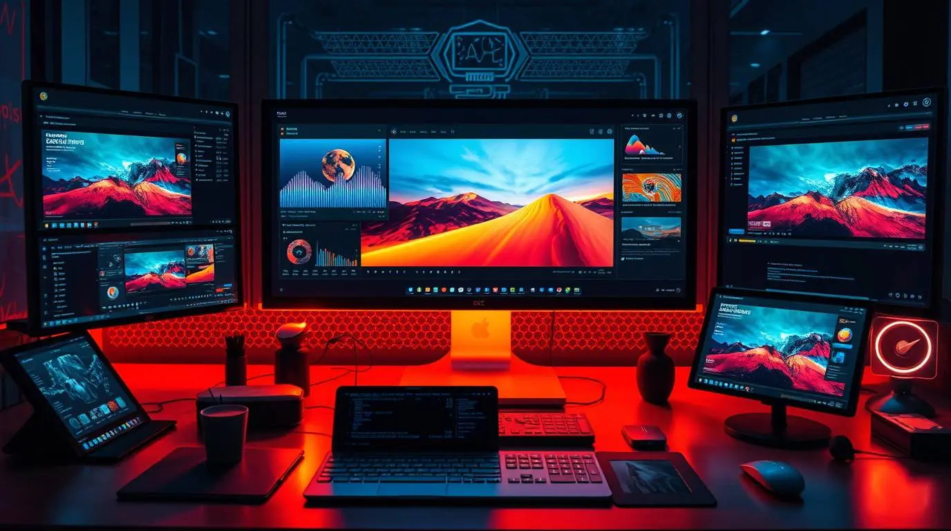 AI tools creating content on multiple screens
