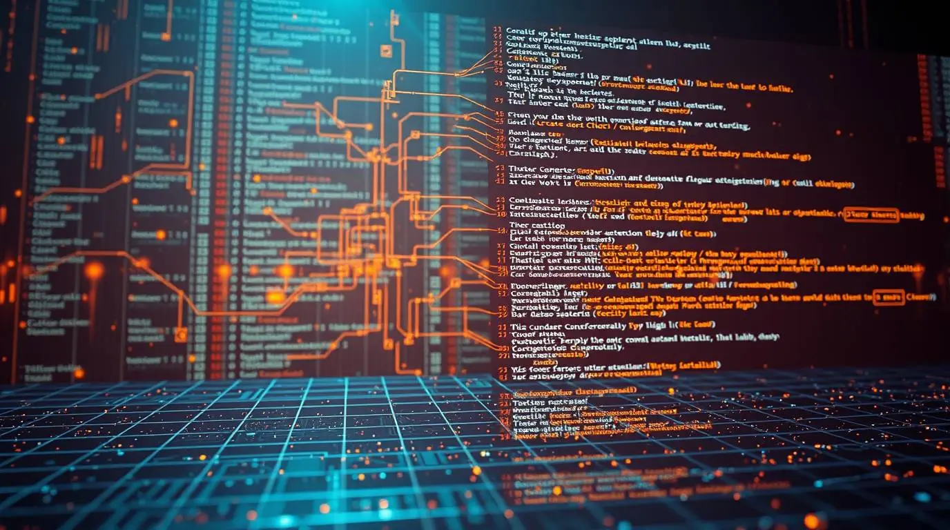 Abstract digital art representing AI identifying and automatically fixing technical SEO errors on a website structure diagram.