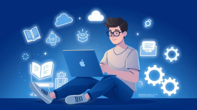 Futuristic AI self-publishing illustration showing digital writing and book marketing elements